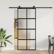 Berkfield Sliding Door with Hardware Set Black 90x205 cm Tempered Glass