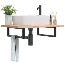 Berkfield Shelf Brackets for Washbasin 2 pcs Black Rectangular Steel