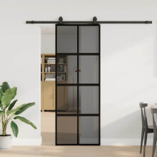 Berkfield Sliding Door with Hardware Set Black 76x205 cm Tempered Glass