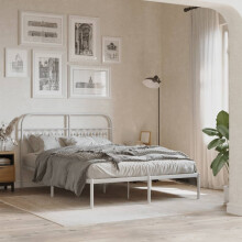 Berkfield Metal Bed Frame without Mattress with Headboard White 140x200cm