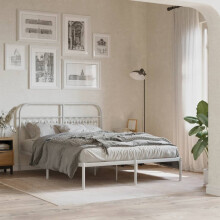 Berkfield Metal Bed Frame without Mattress with Headboard White 135x190cm