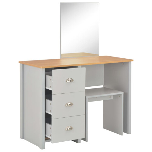 Berkfield Dressing Table with Mirror and Stool Grey 104x45x131 cm 2
