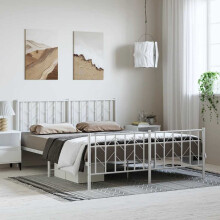 Berkfield Metal Bed Frame without Mattress with Footboard†White 193x203cm
