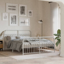 Berkfield Metal Bed Frame without Mattress with Footboard White 150x200cm