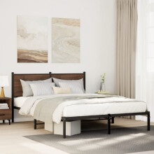 Berkfield Metal Bed Frame without Mattress Smoked Oak 137x190 cm
