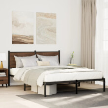 Berkfield Metal Bed Frame without Mattress Smoked Oak 140x190 cm