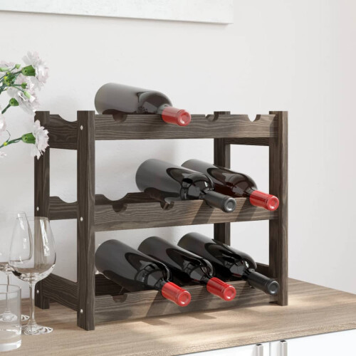 Berkfield Wine Rack for 12 Bottles Grey Solid Wood Pine