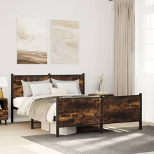 Berkfield Metal Bed Frame without Mattress Smoked Oak 137x190 cm