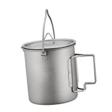 Titanium Camping Pot and Travel Mug 2 in 1 Lightweight Durable with Lid and Foldable Handle for Outdoor Use