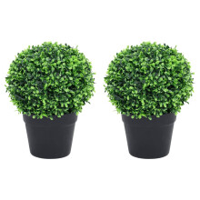 Berkfield Artificial Boxwood Plants 2 pcs with Pots Ball Shaped Green 32 cm