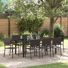 Berkfield Garden Dining Set 9 pcs Black Poly Rattan