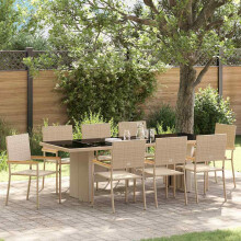 Berkfield Garden Dining Set 9 pcs Beige Poly Rattan
