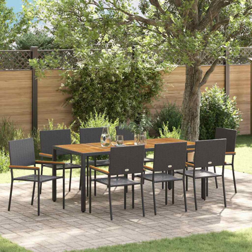 Berkfield Garden Dining Set 9 pcs Black Poly Rattan