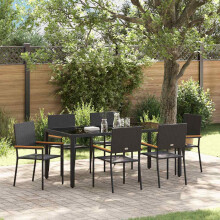 Berkfield Garden Dining Set 7 pcs Black Poly Rattan