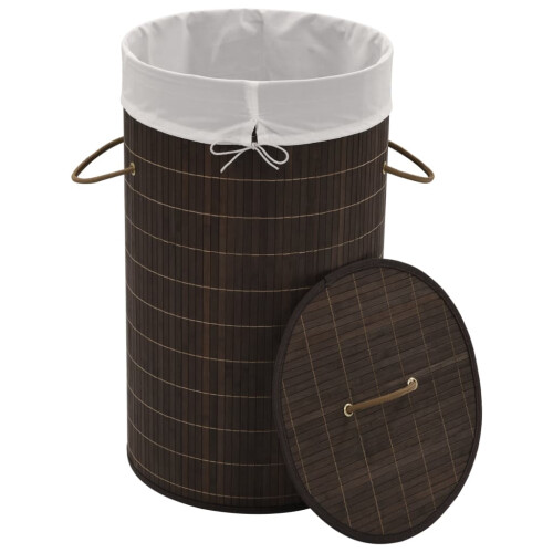 Berkfield Bamboo Laundry Bin Round Dark Brown 1