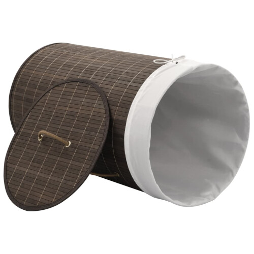 Berkfield Bamboo Laundry Bin Round Dark Brown 2