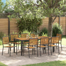 Berkfield Garden Dining Set 9 pcs Black and Brown Poly Rattan