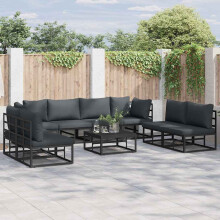 Berkfield Garden Sofa Set with Cushion 8 pcs Black Aluminium