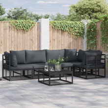 Berkfield Garden Sofa Set with Cushion 6 pcs Black Aluminium
