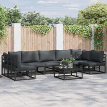 Berkfield Garden Sofa Set with Cushion 8 pcs Black Aluminium