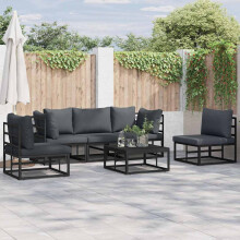 Berkfield Garden Sofa Set with Cushion 6 pcs Black Aluminium
