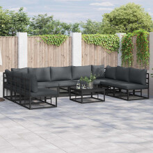 Berkfield Garden Sofa Set with Cushion 10 pcs Black Aluminium