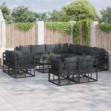 Berkfield Garden Sofa Set with Cushion 11 pcs Black Aluminium