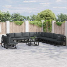 Berkfield Garden Sofa Set with Cushion 11 pcs Black Aluminium