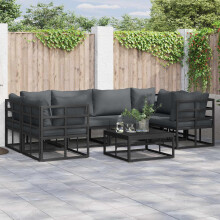 Berkfield Garden Sofa Set with Cushion 7 pcs Black Aluminium