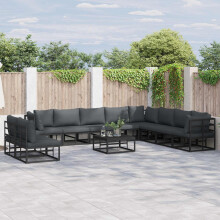 Berkfield Garden Sofa Set with Cushion 10 pcs Black Aluminium