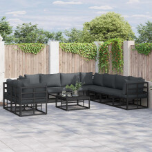 Berkfield Garden Sofa Set with Cushion 10 pcs Black Aluminium