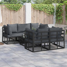 Berkfield Garden Sofa Set with Cushion 6 pcs Black Steel