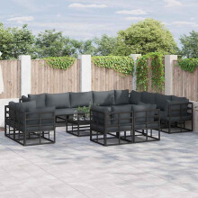 Berkfield Garden Sofa Set with Cushion 12 pcs Black Aluminium