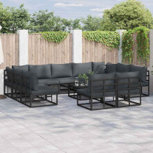 Berkfield Garden Sofa Set with Cushion 12 pcs Black Aluminium