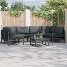 Berkfield Garden Sofa Set with Cushion 7 pcs Black Steel