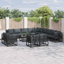 Berkfield Garden Sofa Set with Cushion 13 pcs Black Aluminium