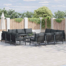 Berkfield Garden Sofa Set with Cushion 13 pcs Black Steel