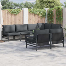 Berkfield Garden Sofa Set with Cushion 7 pcs Black Steel
