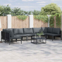 Berkfield Garden Sofa Set with Cushion 8 pcs Black Steel