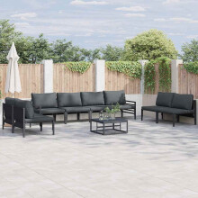 Berkfield Garden Sofa Set with Cushion 8 pcs Black Steel