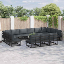 Berkfield Garden Sofa Set with Cushion 14 pcs Black Aluminium