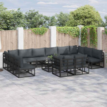 Berkfield Garden Sofa Set with Cushion 12 pcs Black Aluminium
