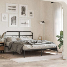 Berkfield Metal Bed Frame without Mattress with Headboard Black 150x200cm