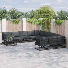 Berkfield Garden Sofa Set with Cushion 11 pcs Black Aluminium