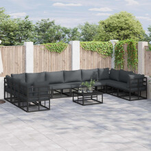 Berkfield Garden Sofa Set with Cushion 11 pcs Black Aluminium
