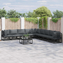 Berkfield Garden Sofa Set with Cushion 9 pcs Black Aluminium