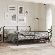 Berkfield Metal Bed Frame without Mattress with Footboard Black 200x200cm