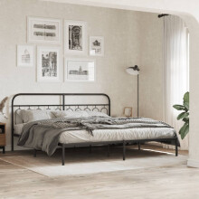 Berkfield Metal Bed Frame without Mattress with Headboard Black 200x200cm
