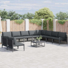 Berkfield Garden Sofa Set with Cushion 11 pcs Black Steel