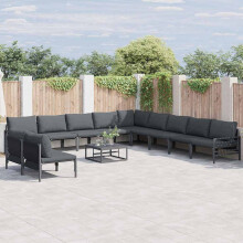 Berkfield Garden Sofa Set with Cushion 11 pcs Black Steel